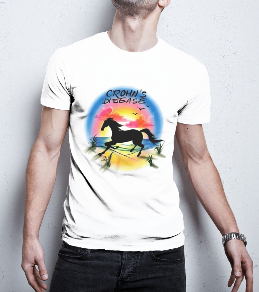 Crohn's Disease Horse Silhouette Beach Sunset Scene T-Shirt