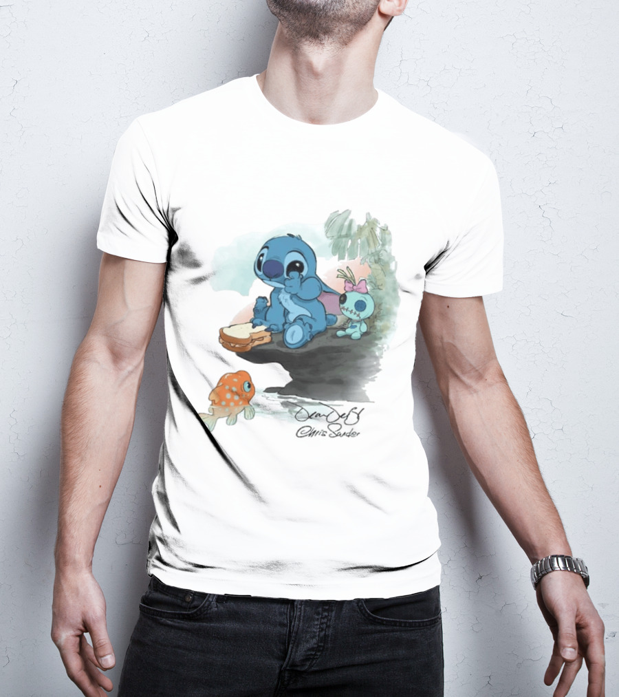 Lilo & Stitch Ohana Alii Stitch And Scrump With Fish And Sandwich T-Shirt
