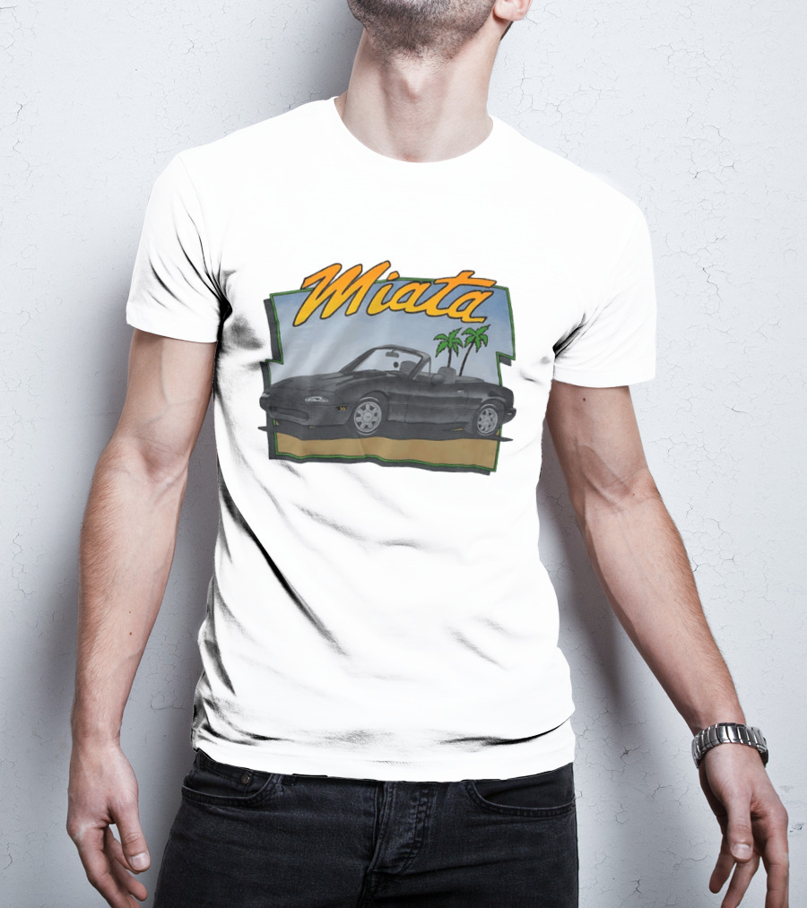 Miata Mazda NA Roadster Convertible With Palm Trees Beach Scene T-Shirt
