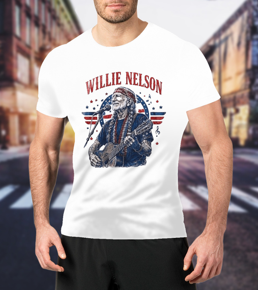 Willie Nelson America The Queen Of Country 250 Years Of Freedom USA Flag Guitar And Microphone T-Shirt