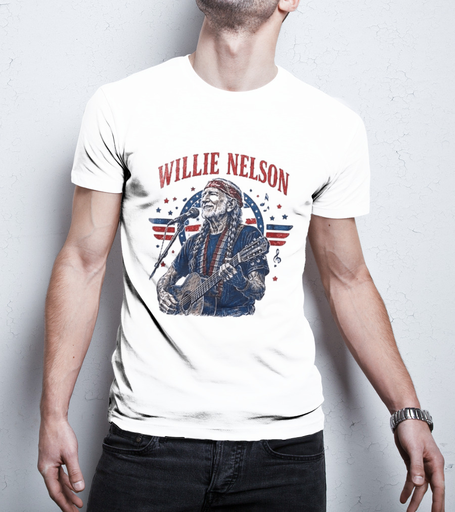 Willie Nelson America The Queen Of Country 250 Years Of Freedom USA Flag Guitar And Microphone T-Shirt