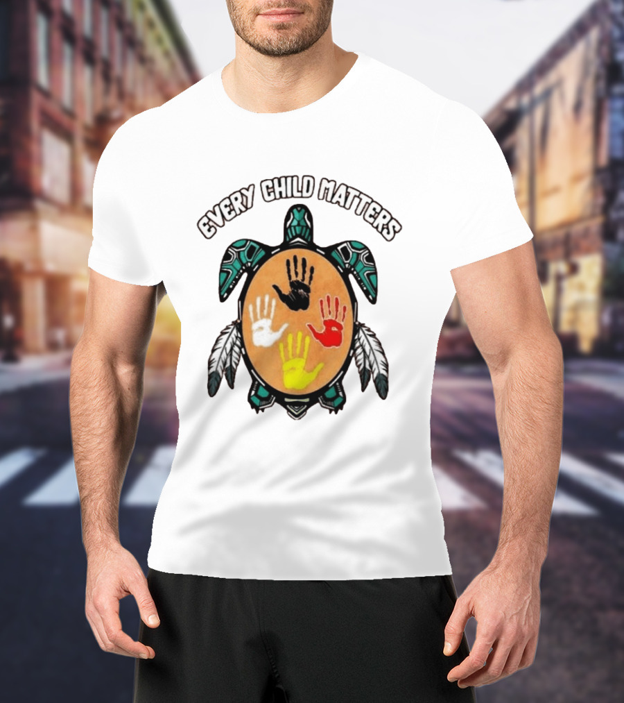 Every Child Matters Turtle Handprint Feather Symbol Empowerment T-Shirt