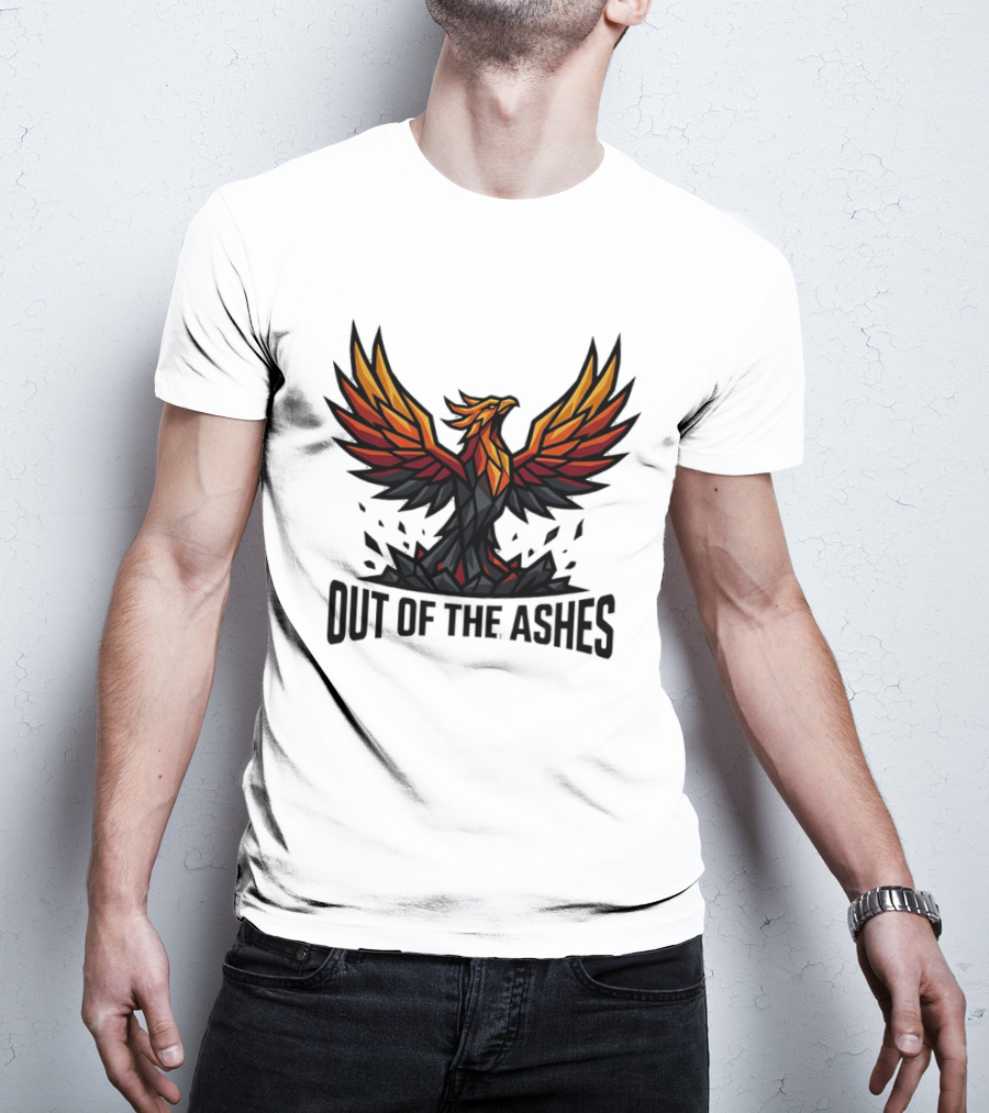 Phoenix Rising Out Of The Ashes Geometric Mythical Bird Fiery Wings T-Shirt