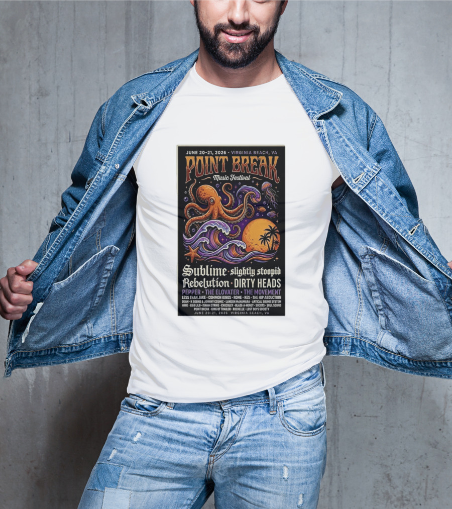 Point Break Music Festival 2026 Virginia Beach Sublime Slightly Stoopid Rebelution Dirty Heads Pepper T-Shirt