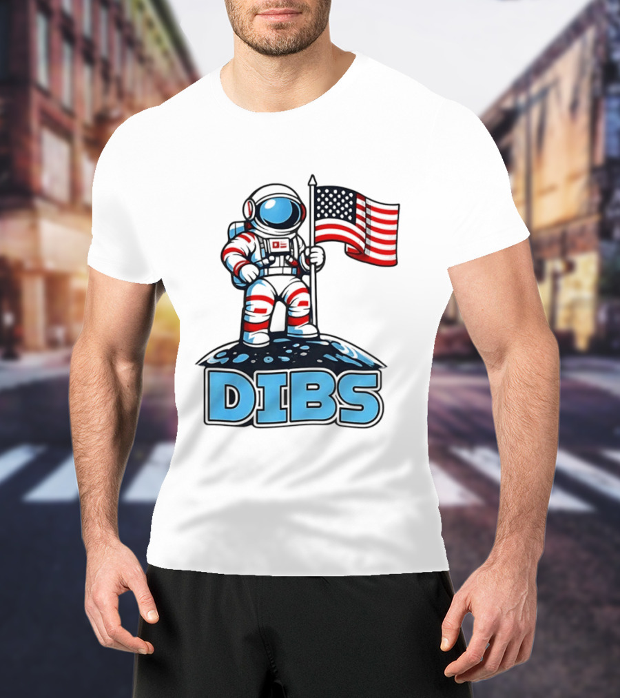 USA Dibs On The Moon Astronaut Space American Flag T-Shirt