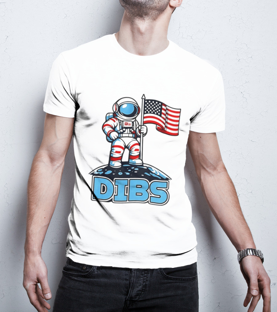 USA Dibs On The Moon Astronaut Space American Flag T-Shirt