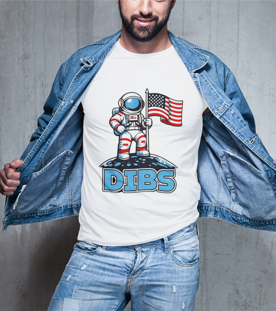 USA Dibs On The Moon Astronaut Space American Flag T-Shirt