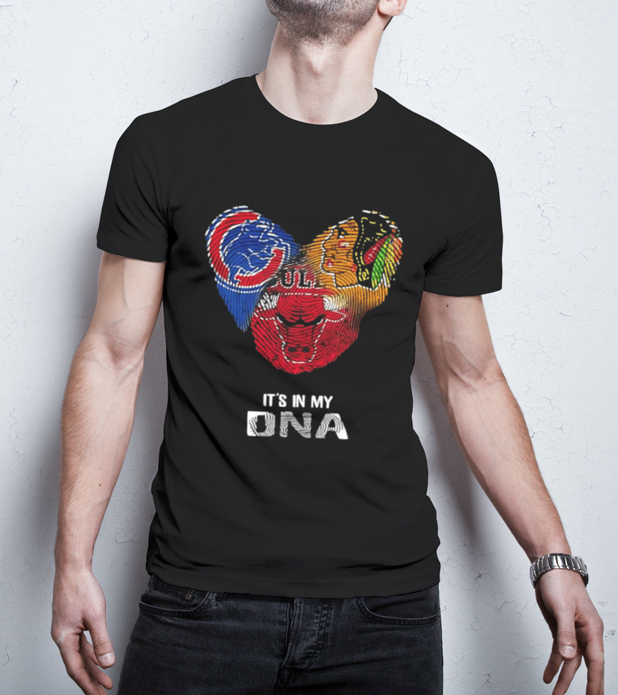 Chicago Blackhawks Bulls Cubs It's In My DNA Fingerprint Logos T-Shirt