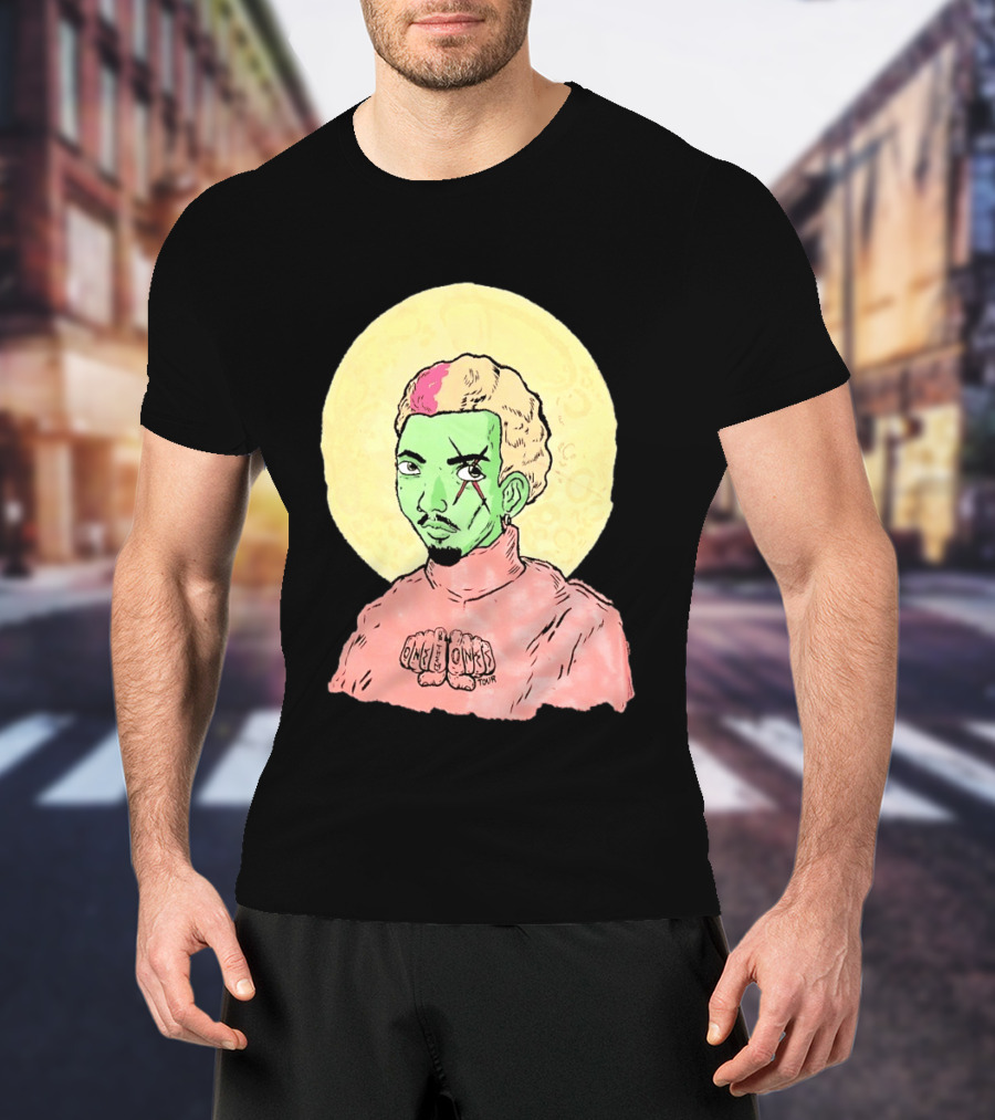 Chris Brown One Of Them Ones Tour 2026 Green Face Pink Hair Halo T-Shirt