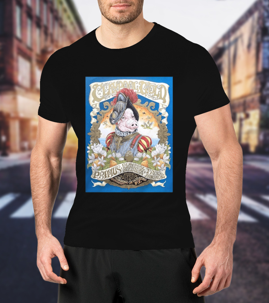 Claypool Gold Primus Claypool Lennon Delirium Frog Brigade St Augustine FL 2026 Event June 19 St Augustine Amphitheatre T-Shirt