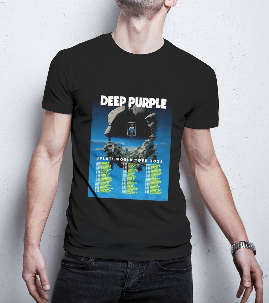 Deep Purple Splat World Tour 2026 Schedule And Dates Raleigh To Mexico City T-Shirt