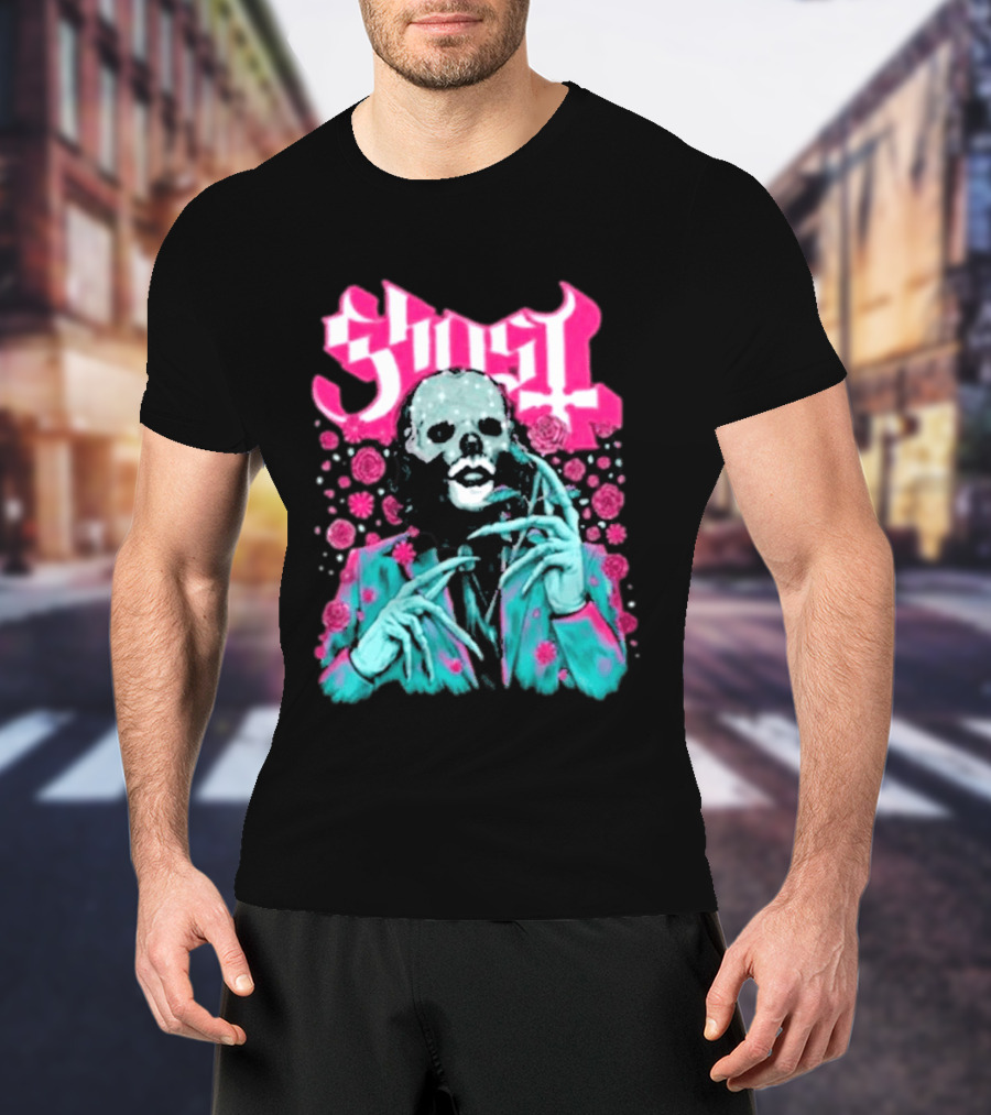 Ghost Band Summer 2026 Exclusive Floral Lachryma Pink Roses Skull T-Shirt