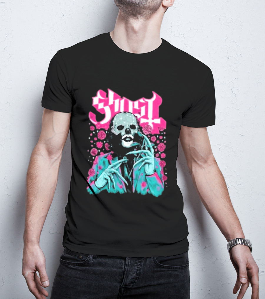 Ghost Band Summer 2026 Exclusive Floral Lachryma Pink Roses Skull T-Shirt