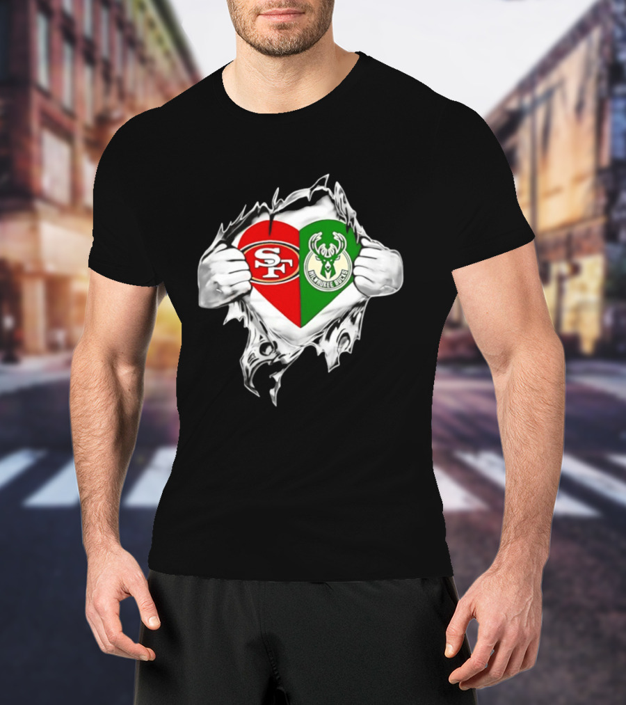 Milwaukee Bucks San Francisco 49ers Heart Scratch T-Shirt