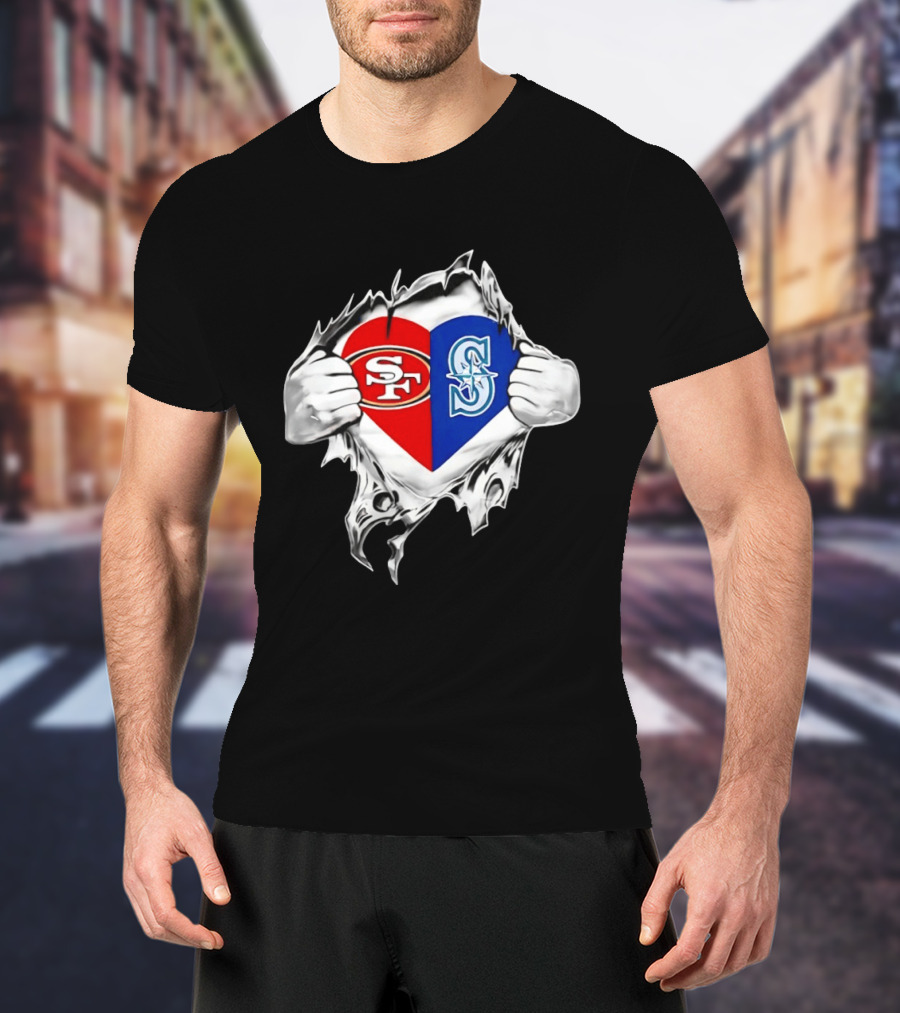 San Francisco 49ers Seattle Mariners Heart Scratch T-Shirt