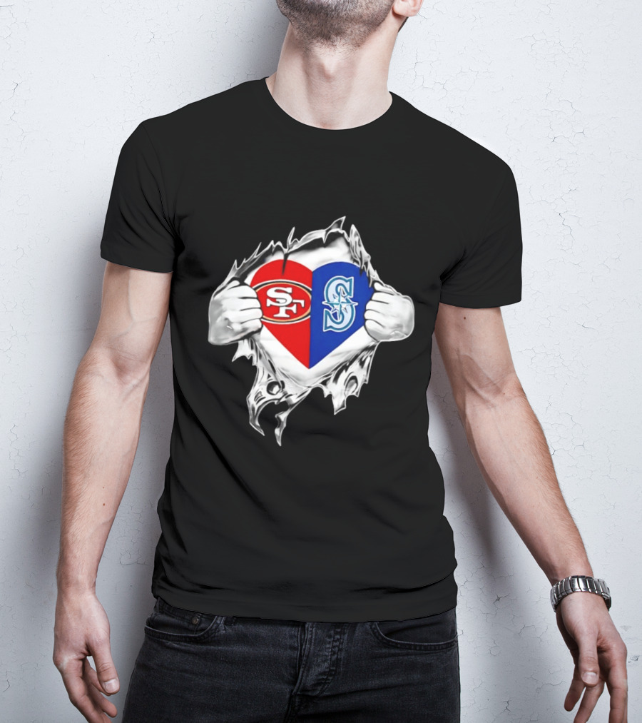 San Francisco 49ers Seattle Mariners Heart Scratch T-Shirt