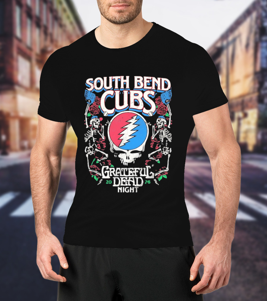 South Bend Cubs 2026 Grateful Dead Night Steal Your Face Baseball Skeleton T-Shirt