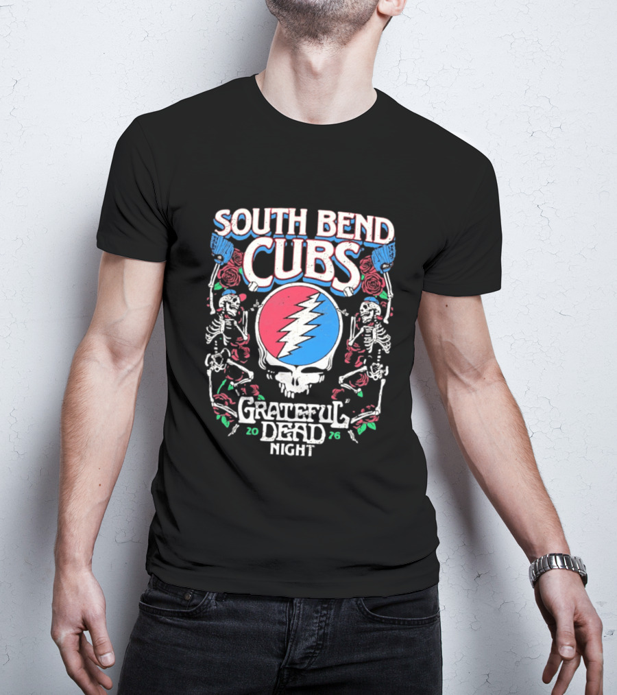 South Bend Cubs 2026 Grateful Dead Night Steal Your Face Baseball Skeleton T-Shirt