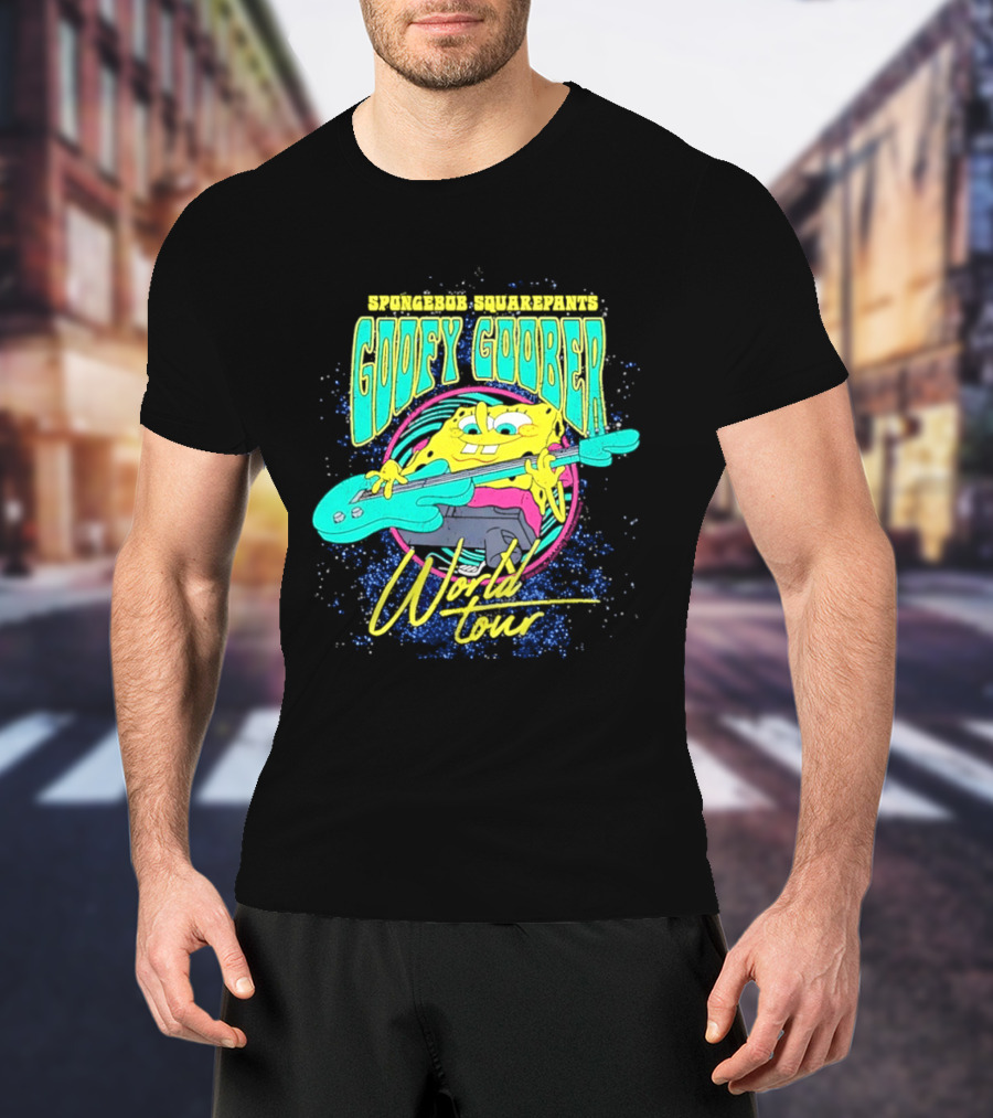 Sponge SquarePants Goofy Goober World Tour Rocking Out With Guitar T-Shirt