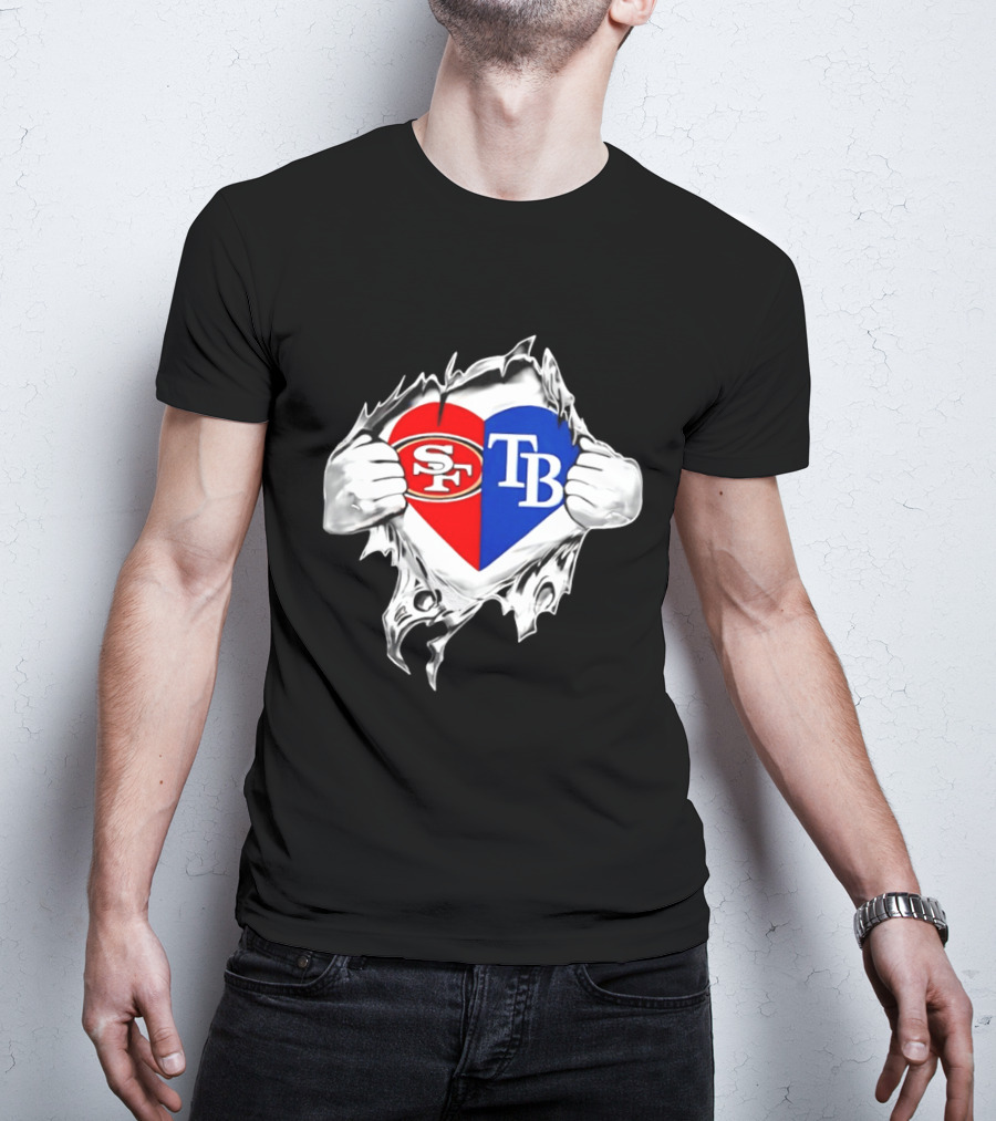 Tampa Bay Rays And San Francisco 49ers Heart Rip T-Shirt