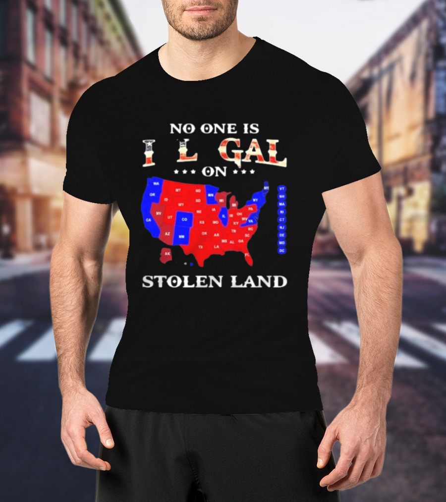 No One Is Illegal On Stolen Land USA Map Red And Blue States T-Shirt