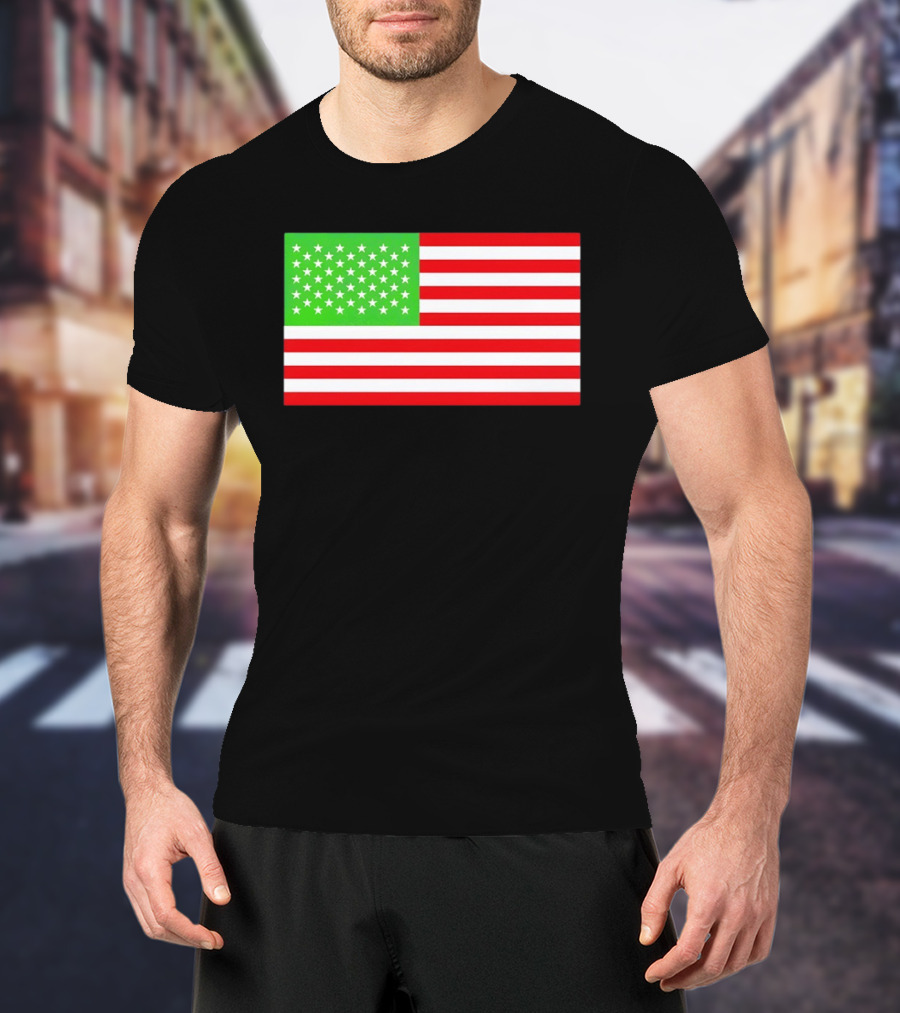 Team Algae Reflecting Pond Green Stars United States National Flag USA 4th Of July T-Shirt