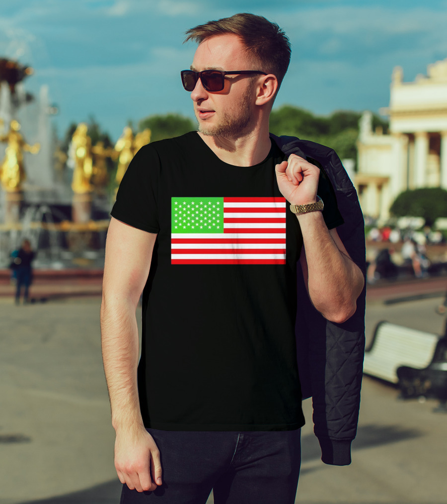Team Algae Reflecting Pond Green Stars United States National Flag USA 4th Of July T-Shirt