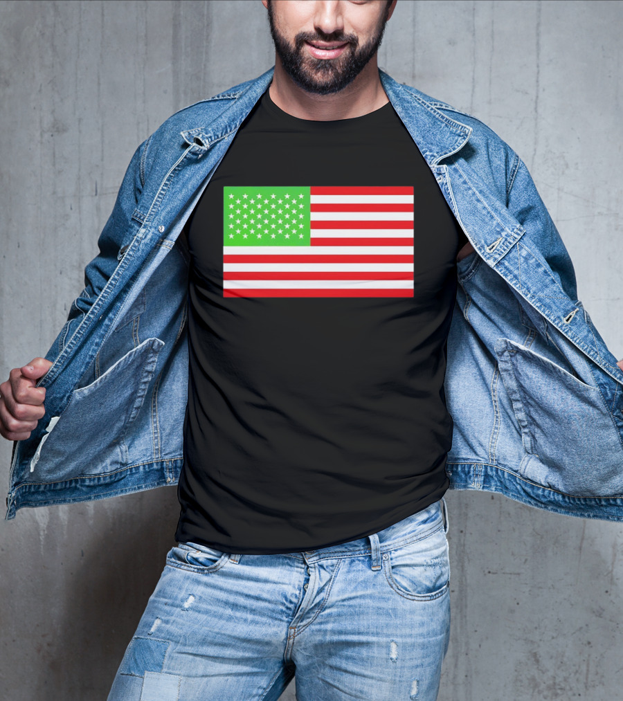 Team Algae Reflecting Pond Green Stars United States National Flag USA 4th Of July T-Shirt