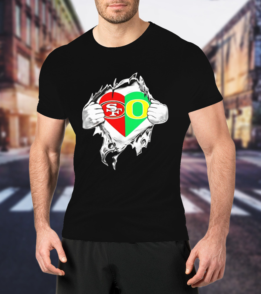 Oregon Ducks San Francisco 49ers Heart Style Logos T-Shirt