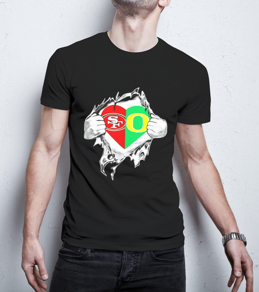 Oregon Ducks San Francisco 49ers Heart Style Logos T-Shirt