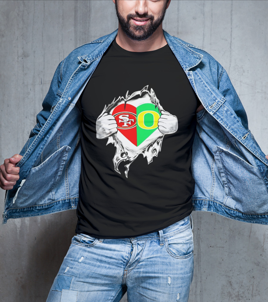 Oregon Ducks San Francisco 49ers Heart Style Logos T-Shirt