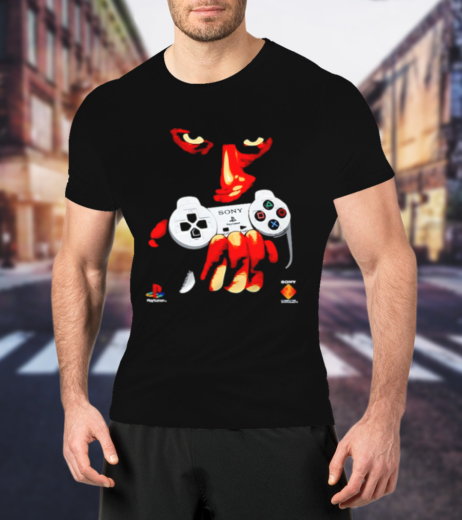 Sony PlayStation Controller 1996 Classic Design With Iconic Red Monster Hand T-Shirt