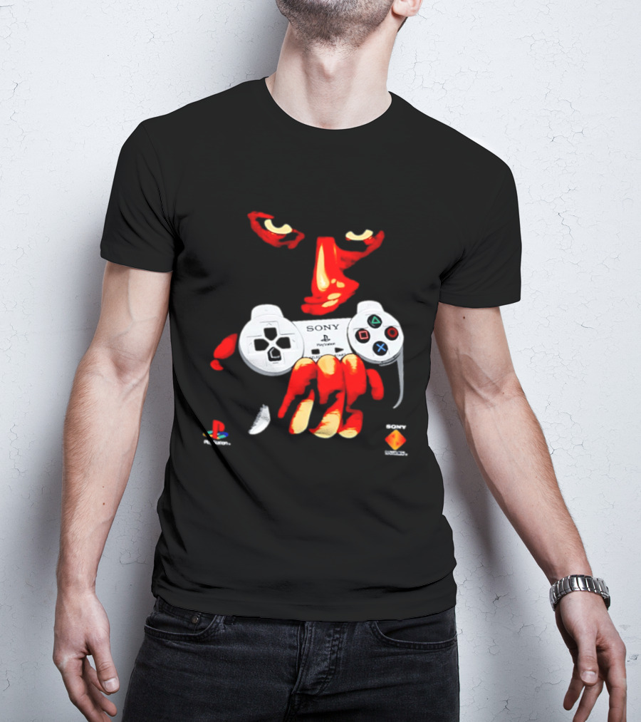 Sony PlayStation Controller 1996 Classic Design With Iconic Red Monster Hand T-Shirt