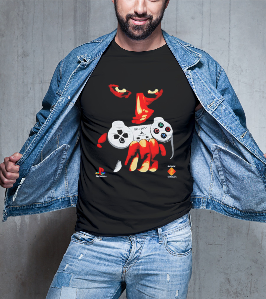 Sony PlayStation Controller 1996 Classic Design With Iconic Red Monster Hand T-Shirt