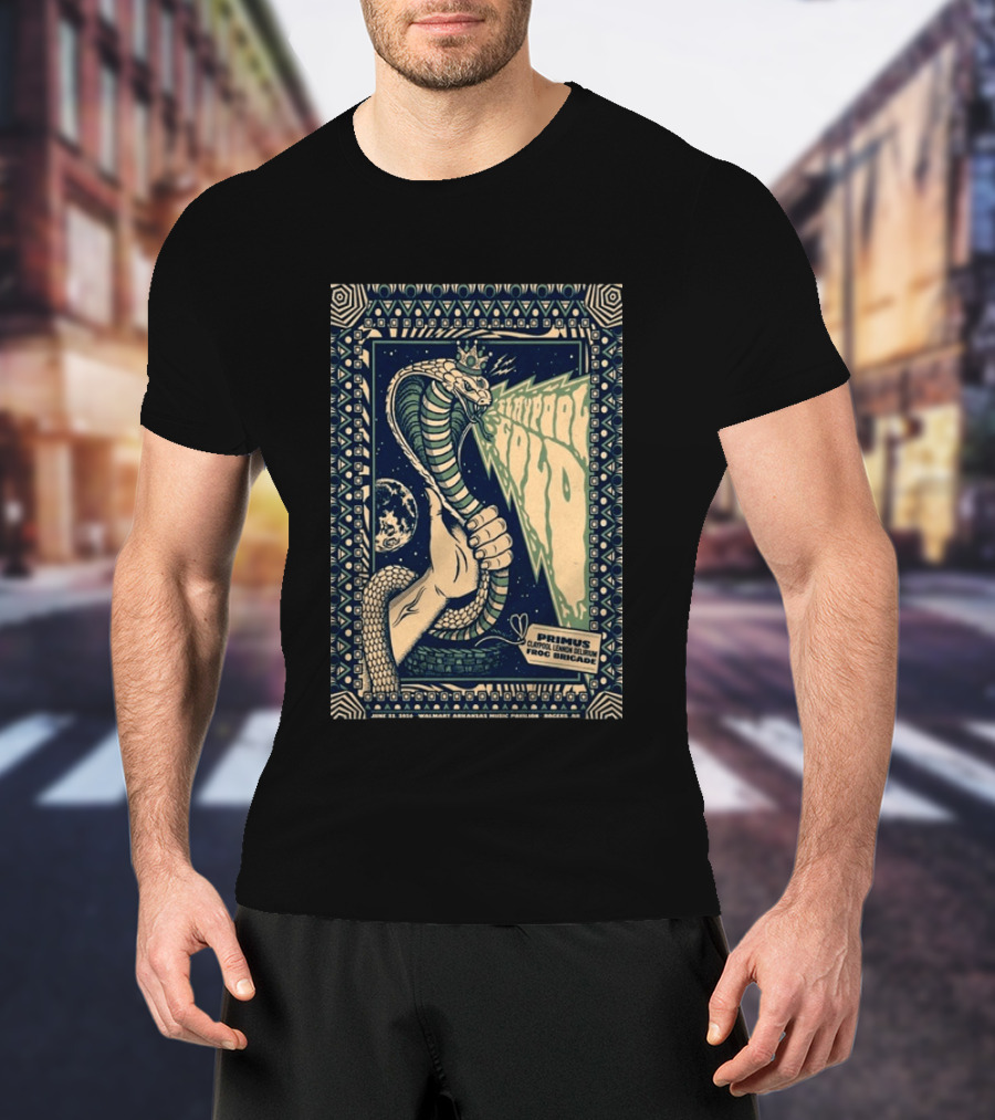 Primus June 17 2023 Walmart Arkansas Amphitheater Clapool Lennon Delirium Frog Brigade Concert Snake Earth T-Shirt