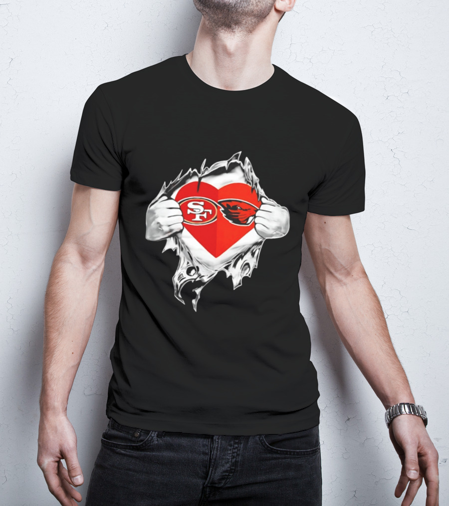 San Francisco 49ers Oregon State Beavers Heart Scratch T-Shirt