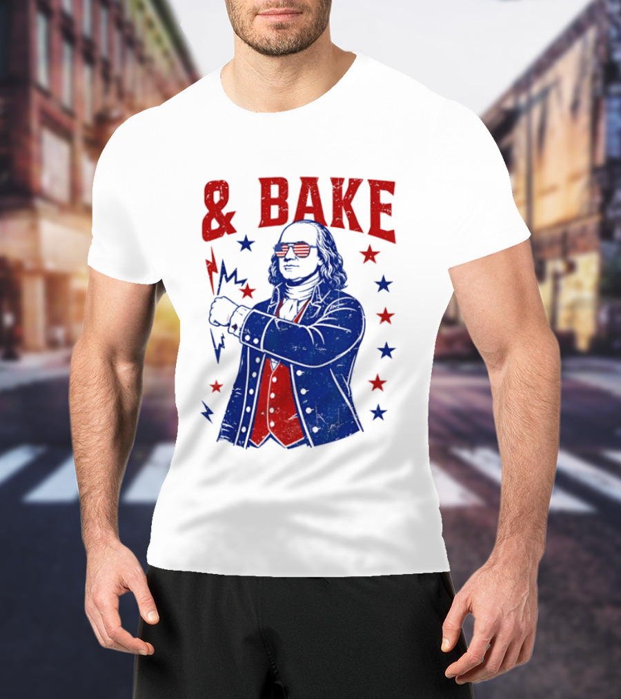 USA Benjamin Franklin Bake American Flag Sunglasses Stars T-Shirt