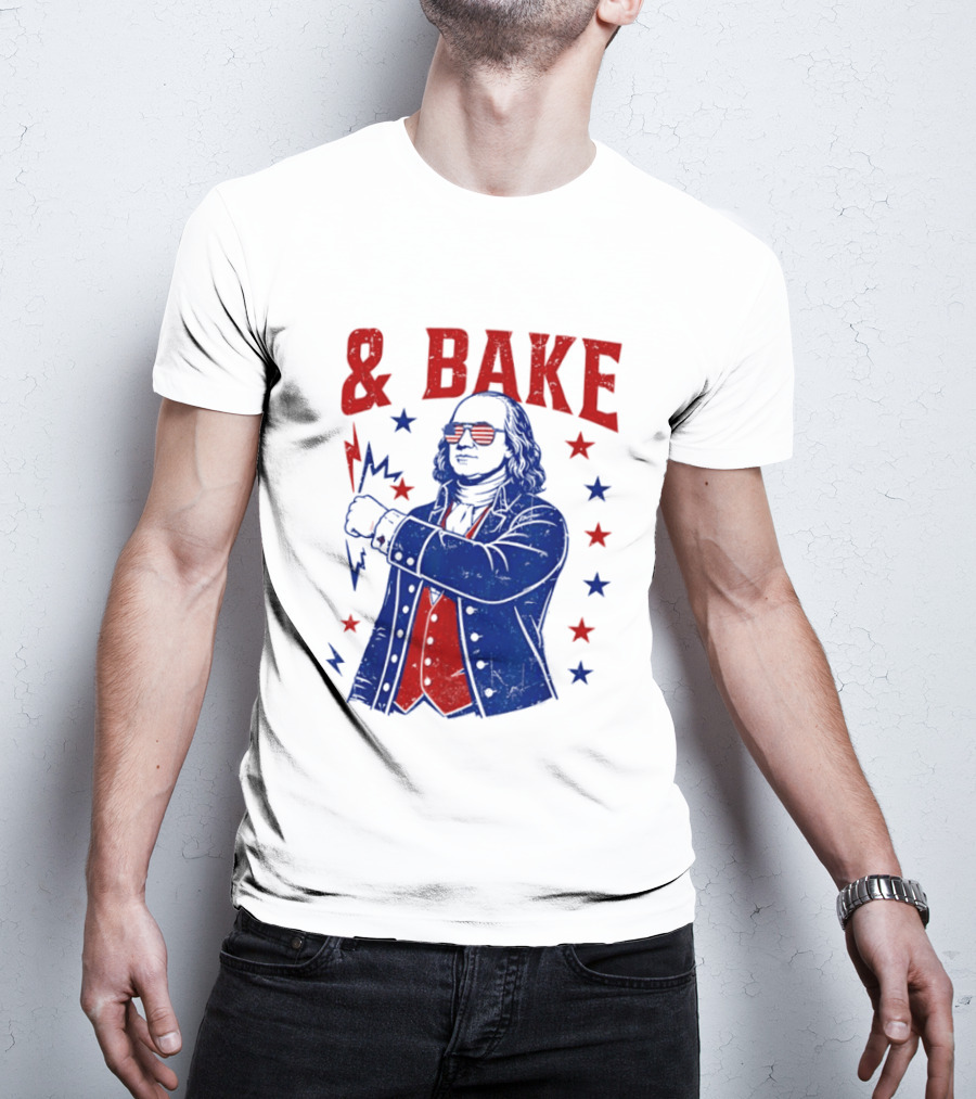 USA Benjamin Franklin Bake American Flag Sunglasses Stars T-Shirt