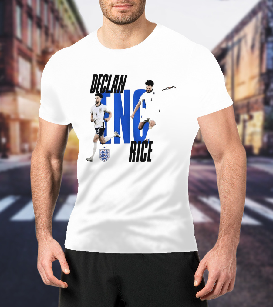 Declan Rice England National Football Team Player Action With Team Crest And ENG Letters T-Shirt