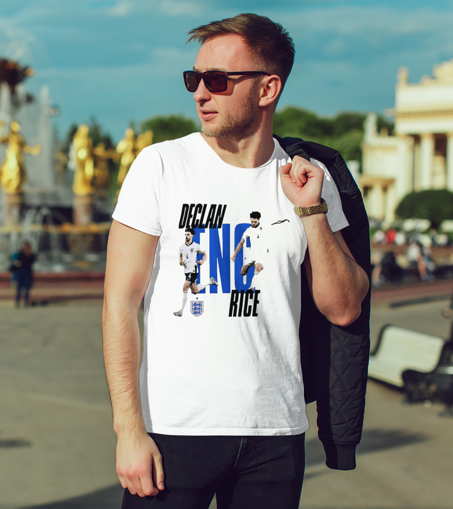 Declan Rice England National Football Team Player Action With Team Crest And ENG Letters T-Shirt