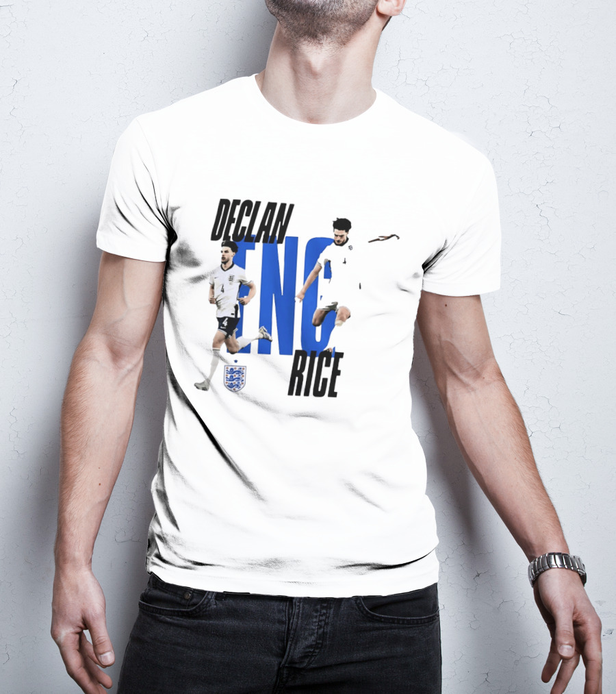 Declan Rice England National Football Team Player Action With Team Crest And ENG Letters T-Shirt