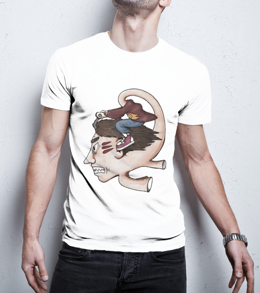 Man Riding His Own Head Retro Surreal Art Rider T-Shirt