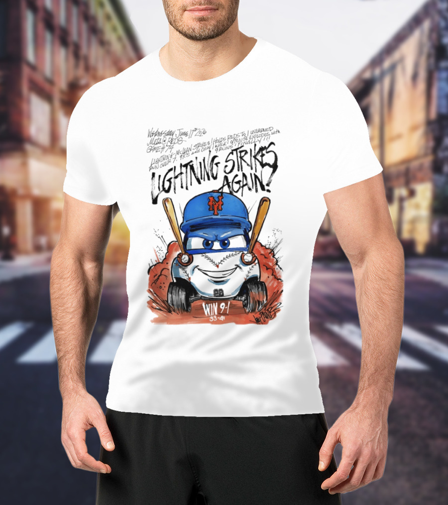 Mets Nolan McLean Baseball Lightning Strikes Again June 17 NYC T-Shirt