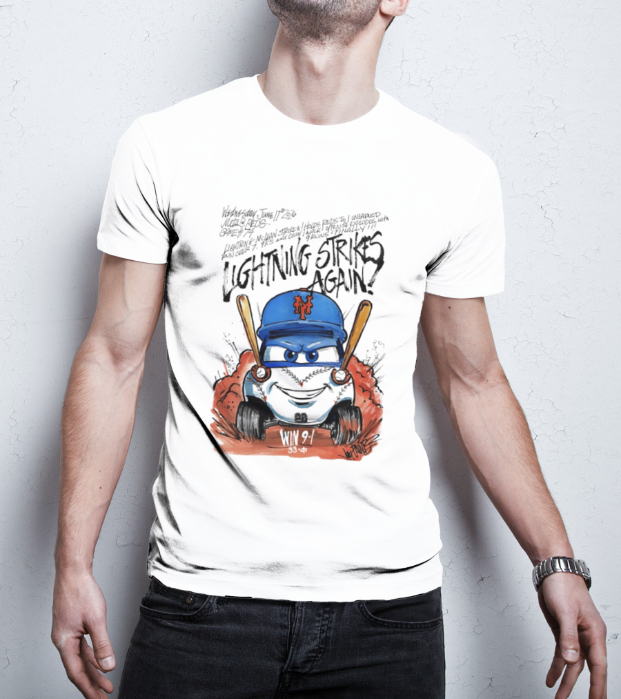 Mets Nolan McLean Baseball Lightning Strikes Again June 17 NYC T-Shirt
