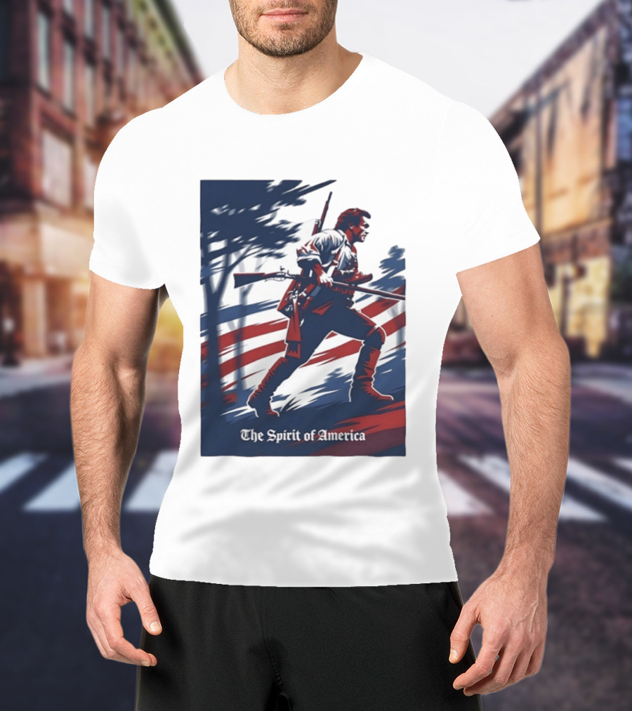 The Spirit Of America Revolutionary War Soldier With Musket And American Flag T-Shirt