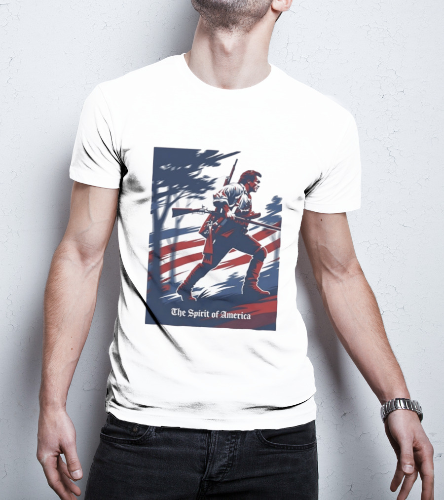 The Spirit Of America Revolutionary War Soldier With Musket And American Flag T-Shirt