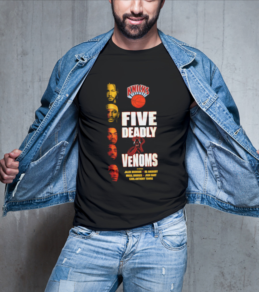 Knicks Five Deadly Venoms Jalen Brunson RJ Barrett Mitchell Robinson Josh Hart Karl Anthony Towns T-Shirt