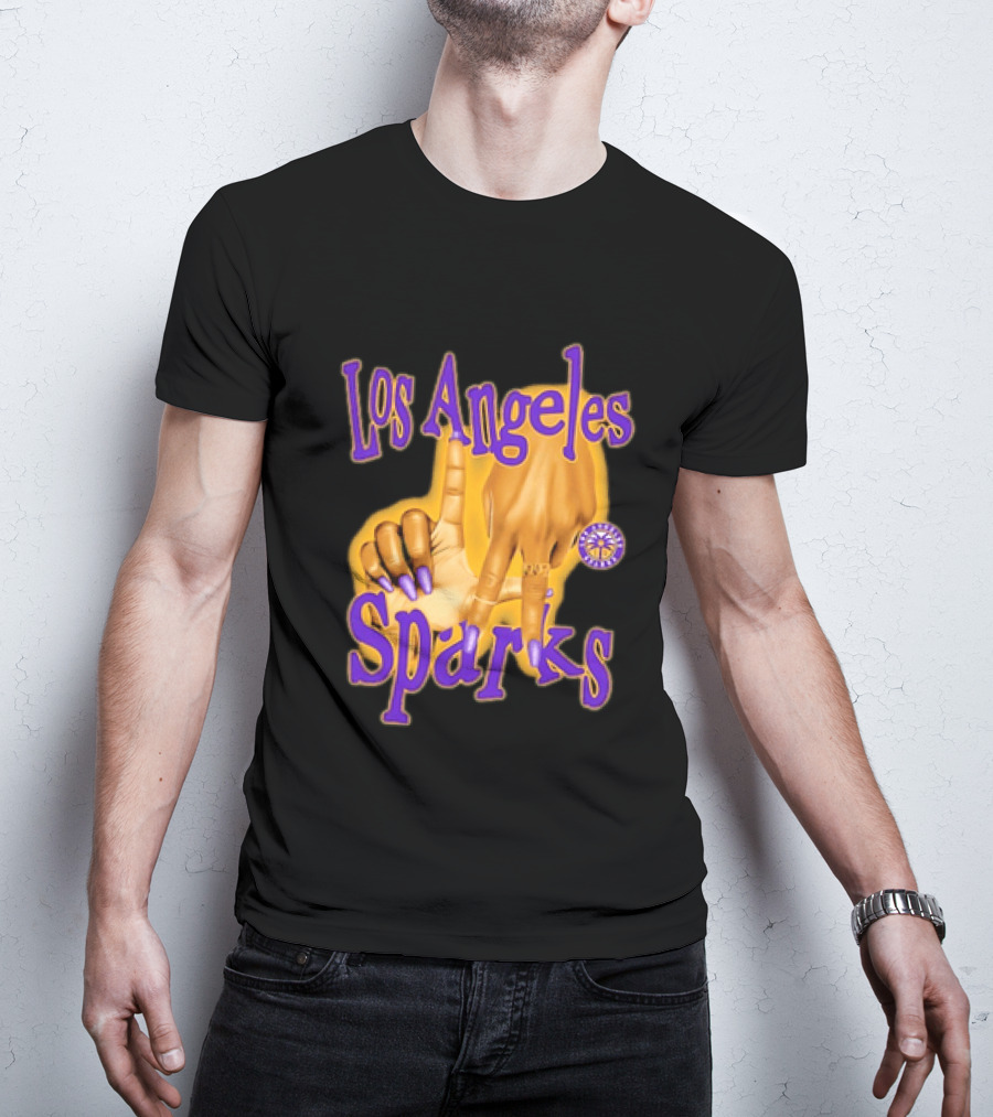 Los Angeles Sparks WNBA Finger Gesture Purple Ink Sketch T-Shirt