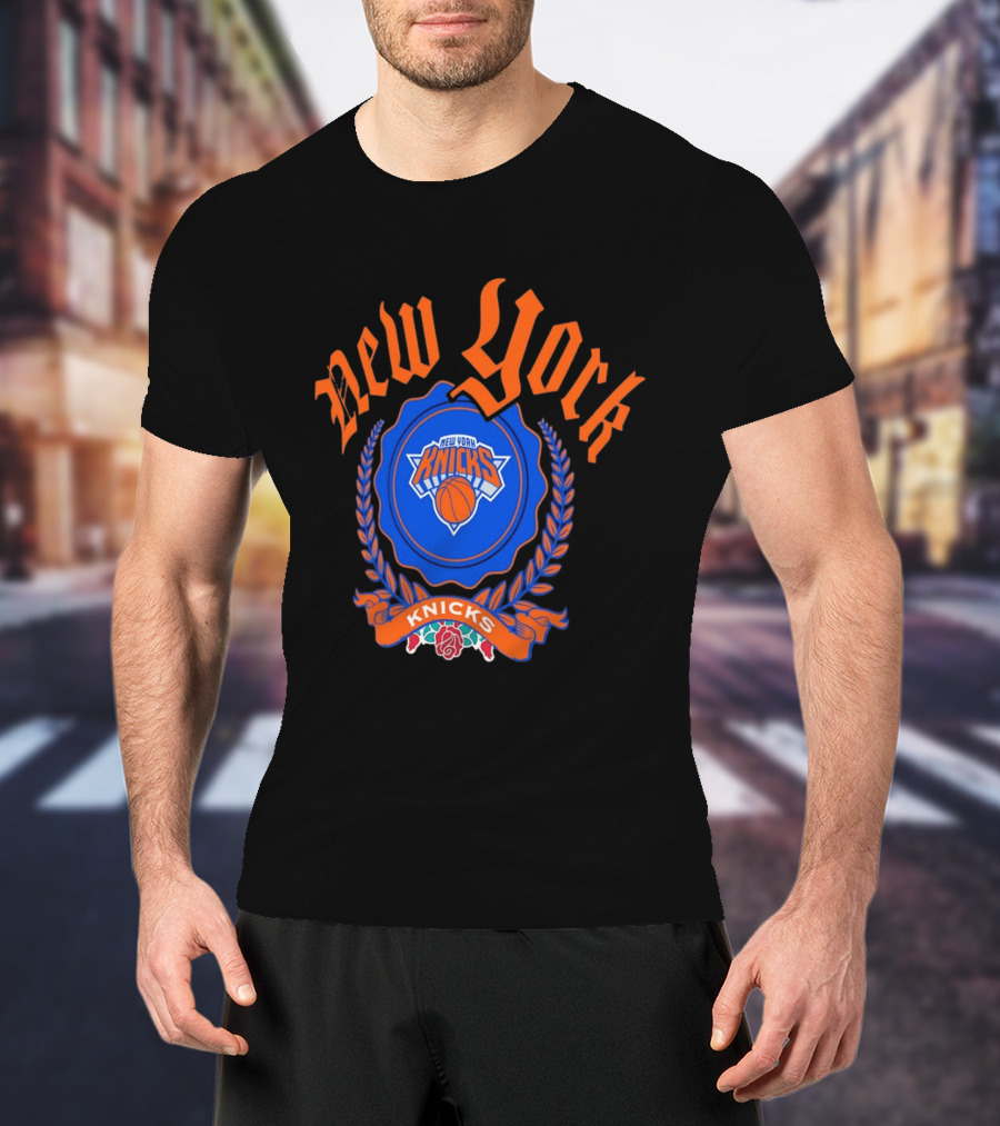 New York Knicks Crest With Rose And Blue T-Shirt