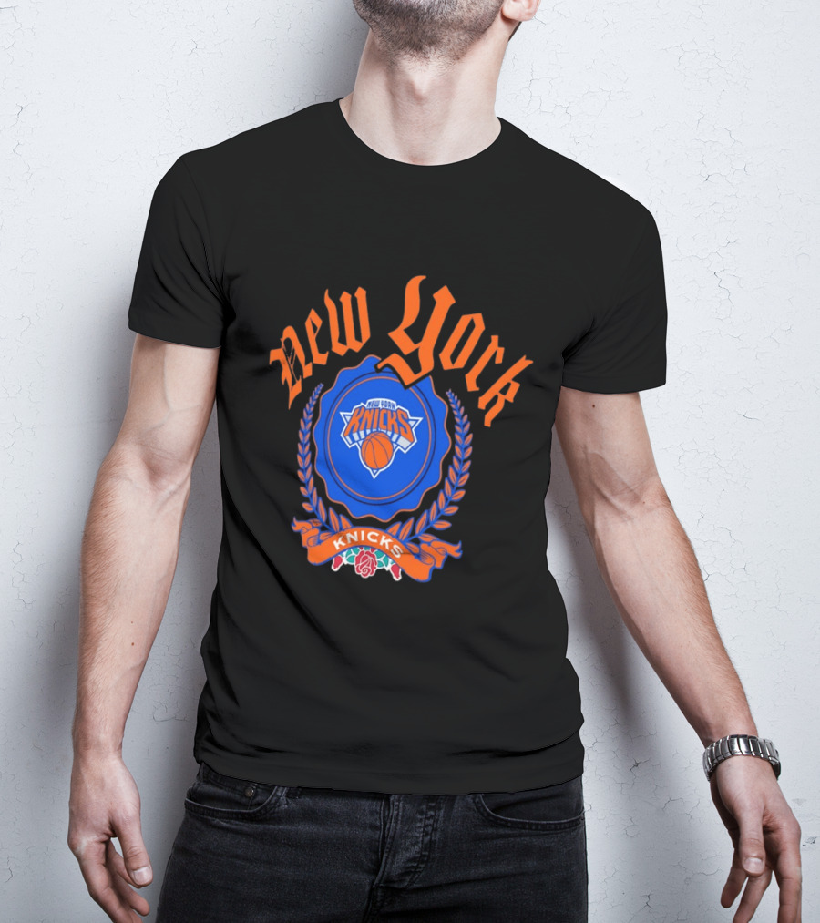 New York Knicks Crest With Rose And Blue T-Shirt